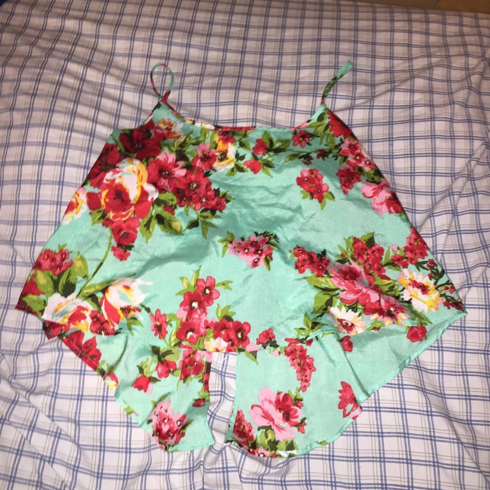 Vivid Mint Floral Open Back Crop Top